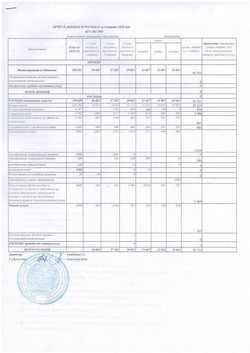 Отчет о доходах и расходах за 4 кв 2018