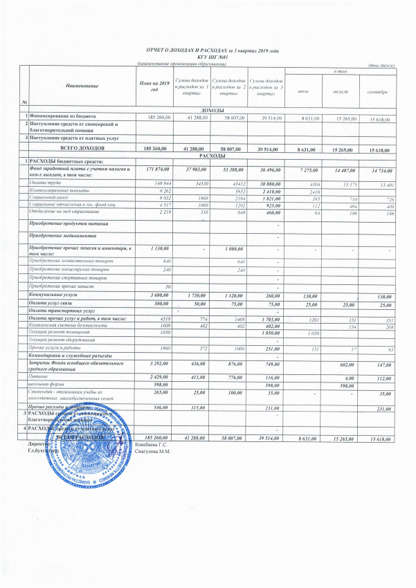 отчет о доходах и расходах за 3 кв