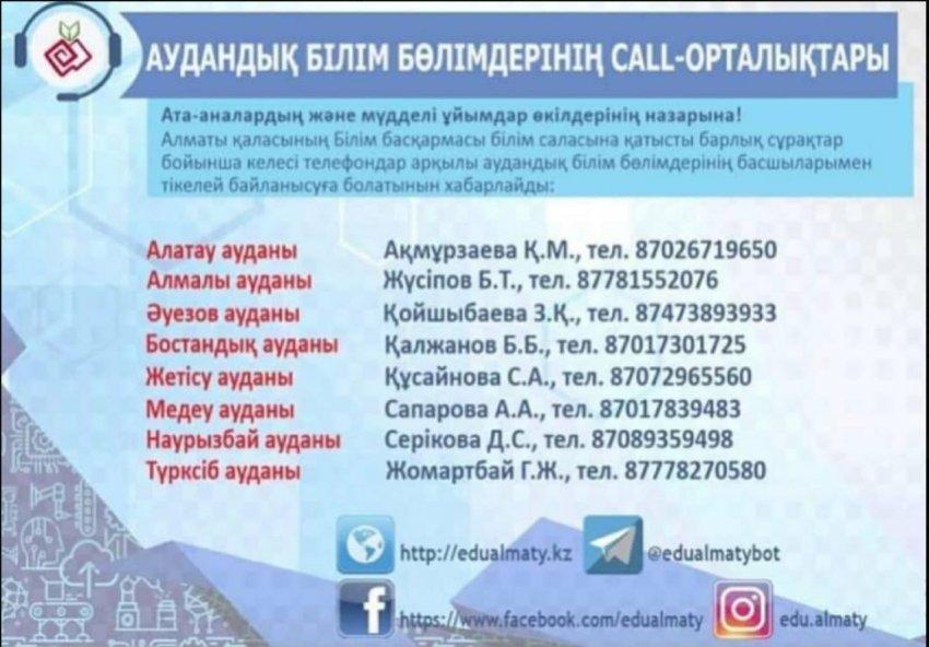 Аудандық білім бөлімдерінің CALL-орталықтары