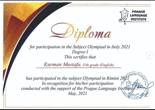 Мектеп бітіруші 11 сынып оқушысы Құрман Мұстафаның жеңісі