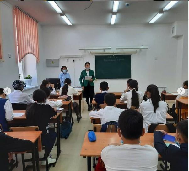 6-7 сынып оқушыларымен өткен  "Қоғамдық орындардағы тәртіп" тақырыбындағы әңгіме