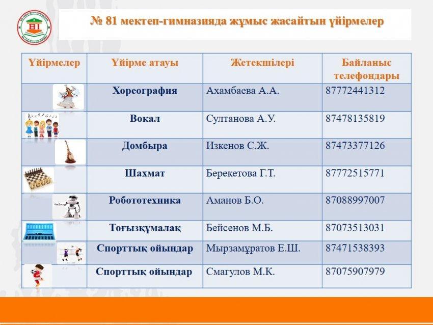 Мектептегі ұйымдастырылған үйірмелер