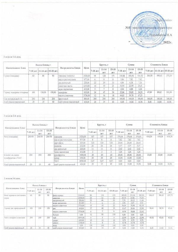 Ас мәзірі. 2-апта